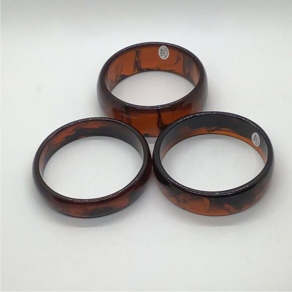 Vintage Set of 3 Large Wide Tortoise Shell Genuine Lucite Bangle Bracelets NEW - Picture 3 of 10